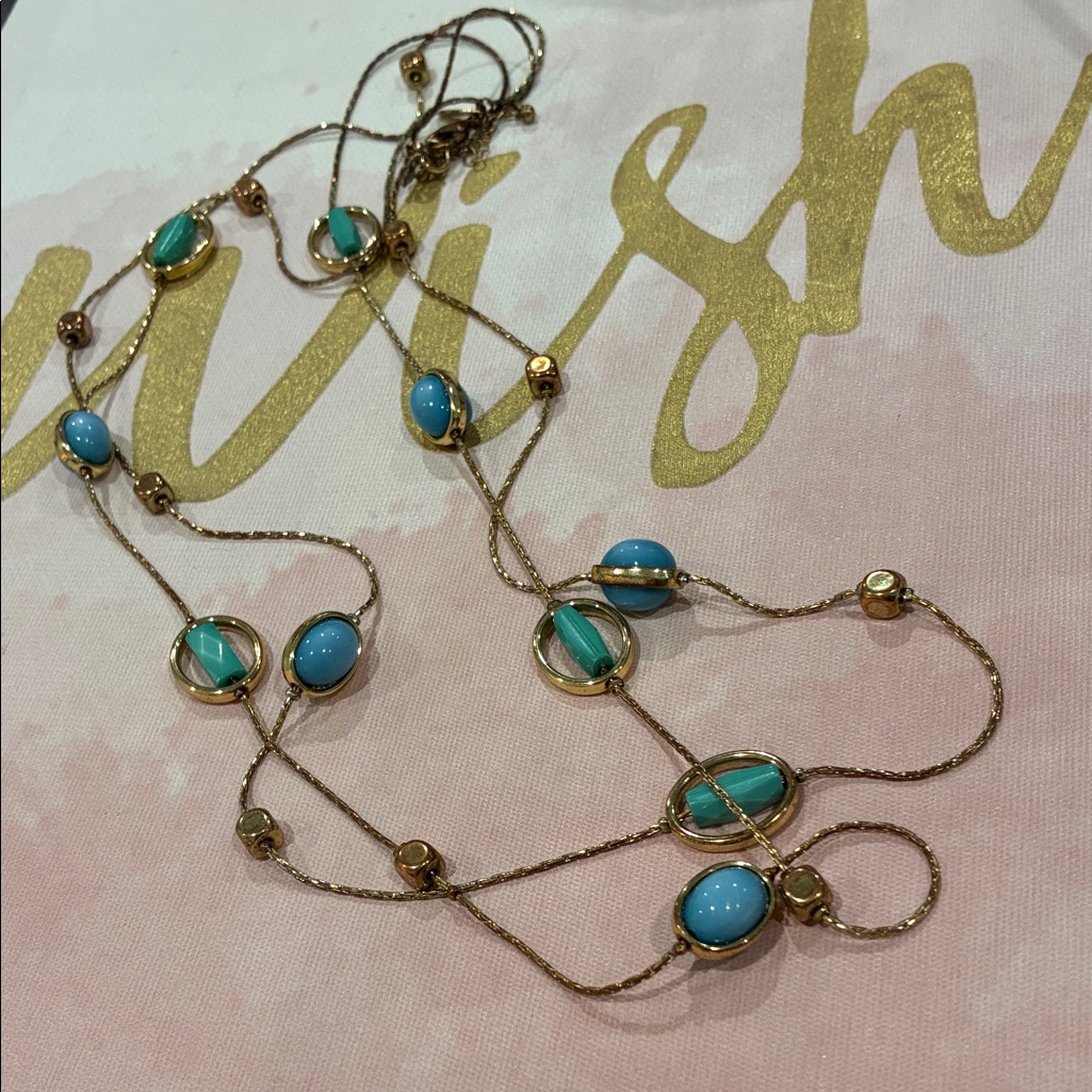 New York & Company Gold Tone With Both Green And Blue Encircled Beaded Necklace